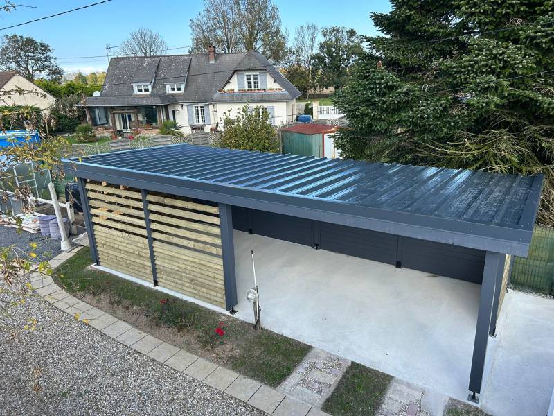 Réalisation d'un carport bois sur mesure pour stockage proche Fécamp 76